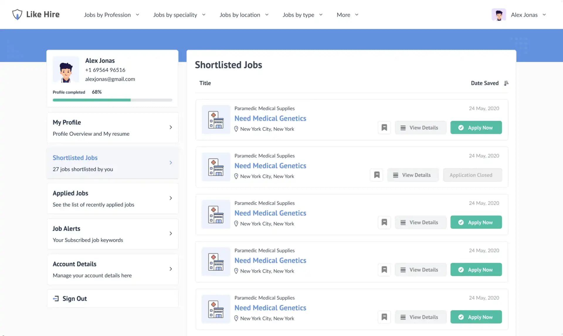 Shortlisted Jobs
